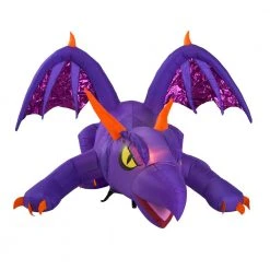 Halloween Inflatables Gemmy 4.27 Ft. Fuzzy Purple Dragon Animated Halloween Inflatable