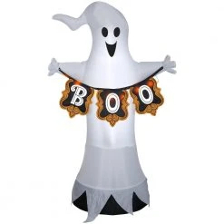 Gemmy 6 Ft. Airblown-Ghost With Boo Banner-MD Halloween Inflatables