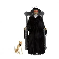 Home Accents Holiday 4 Ft. Animated LED Rocking Chair Skeleton With Cat
