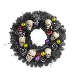 Home Accents Holiday 30 In. Artificial Halloween Wreath With Flowers And Skulls Halloween Wreaths