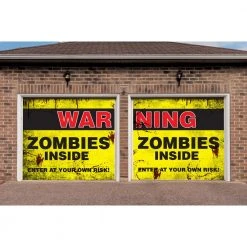 Halloween Door Decorations My Door Decor 7 Ft. X 8 Ft. Zombies Inside Halloween Garage Door Decor Mural For Split Car Garage