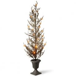 Halloween Props National Tree Company 46 In. Black Glittered Halloween Tree With Lights