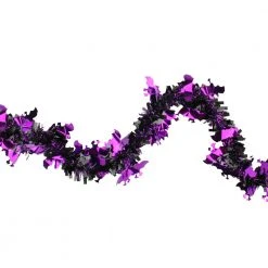 Northlight 50 Ft. Black With Purple Bats Halloween Tinsel Garland Unlit Halloween Wreaths