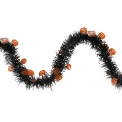 Halloween Wreaths Northlight 50 Ft. Black With Orange Jack O Lanterns Halloween Tinsel Garland - Unlit